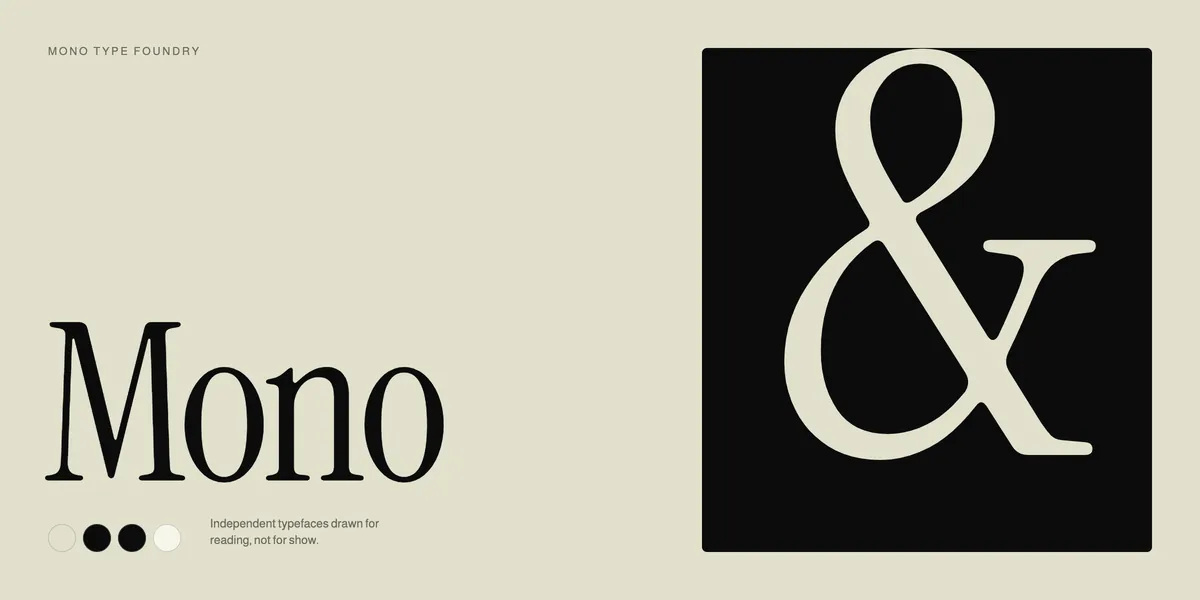 Mono brand composition: a serif wordmark beside a large ampersand on black.