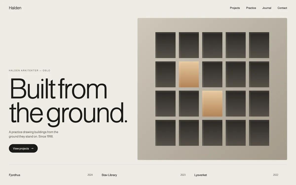 Halden homepage with the headline Built from the ground.