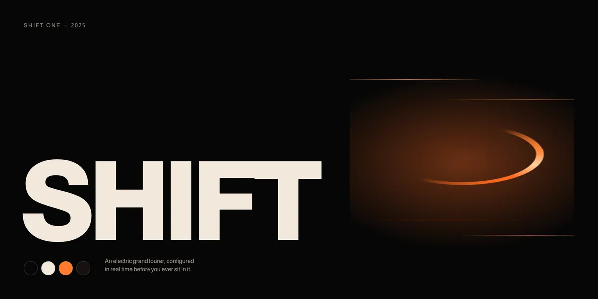 Shift brand composition: a heavy SHIFT wordmark beside the ember charge ring.