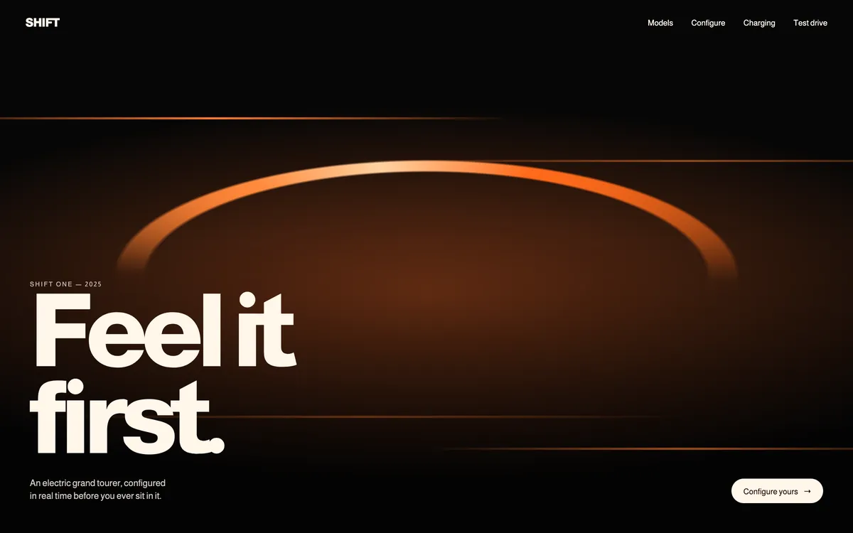Shift homepage with the headline Feel it first.